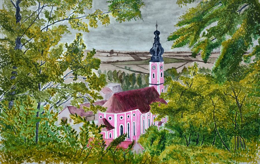 Pfarrkirche Wartenberg - Gemälde von Helmut Schneider
