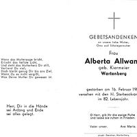 Sterbebild Allwang Alberta