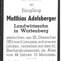 Sterbebild Adelsberger Matthias