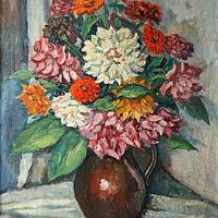 Georg Klaus – Dahlien in roter Vase