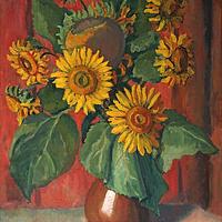 Georg Klaus – Sonnenblumen in roter Vase