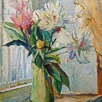Carl Hans Schrader-Velgen – Pfingstrosen am Fenster